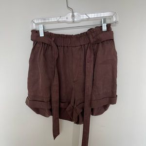 Mauve cotton paper bag waist shorts